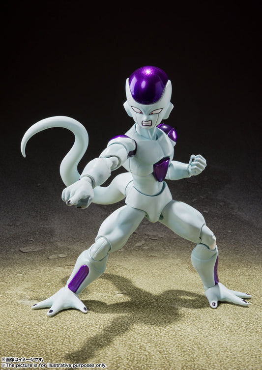 Figura Bandai S.H.Figuarts - Frieza Fourth Form (Dragon Ball Z) - Vista de perfil y caja