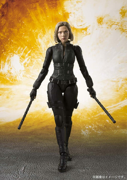 Figura Bandai S.H.Figuarts - Black Widow Infinity War Tamashii Efecto De Explosión - Vista de perfil y caja