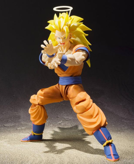 Figura Bandai S.H.Figuarts - Son Goku Super Saiyan 3 (Dragon Ball Z) - Vista de perfil y caja