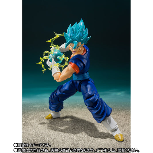 Figura Bandai S.H.Figuarts - Super Saiyan God Super Saiyan Vegito Super - Vista de perfil y caja