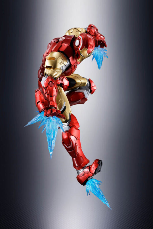 Figura Colección Anime S.H.Figuarts - Iron Man (Tech On Avengers) - Vista de perfil y caja