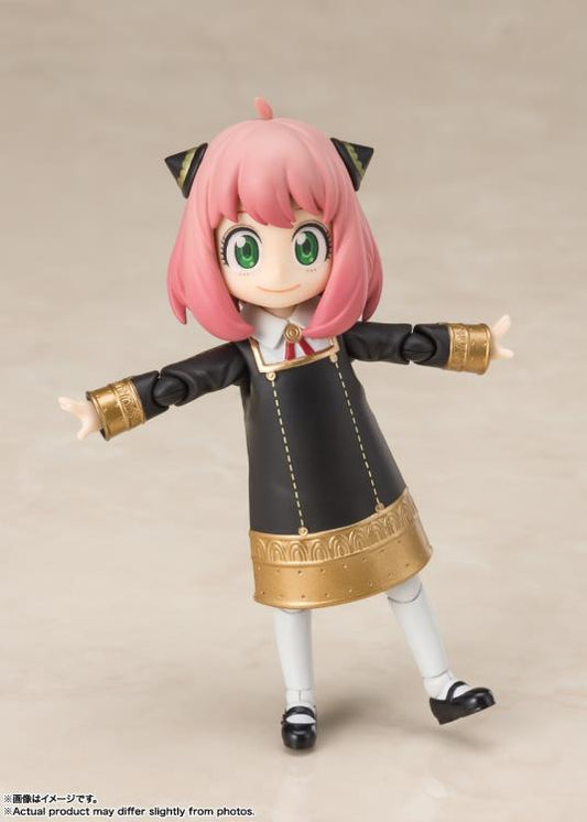 Figura Colección Anime S.H.Figuarts - Anya Forger (Version Uniforme) Spyxfamily - Vista de perfil y caja