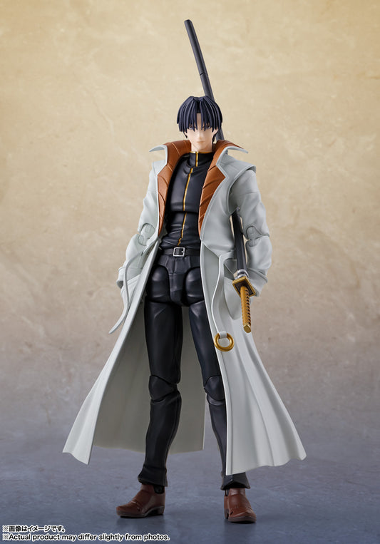 Figura Colección Anime S.H.Figuarts - Aoshi Shinomori Rurouni Kenshin - Vista de perfil y caja