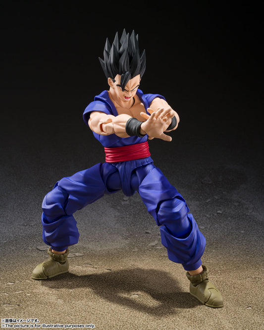 Figura Bandai S.H.Figuarts - Ultimate Son Gohan Super Hero - Vista de perfil y caja