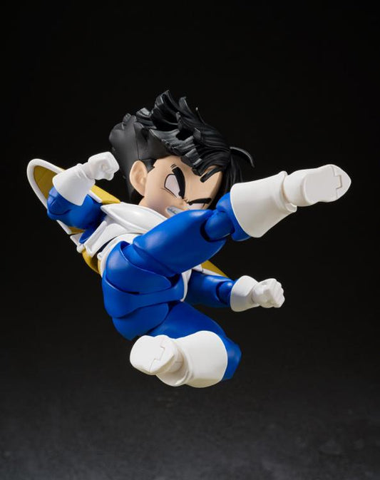 Figura Bandai S.H.Figuarts - Son Gohan Battle Clothes (Dragon Ball) - Vista de perfil y caja